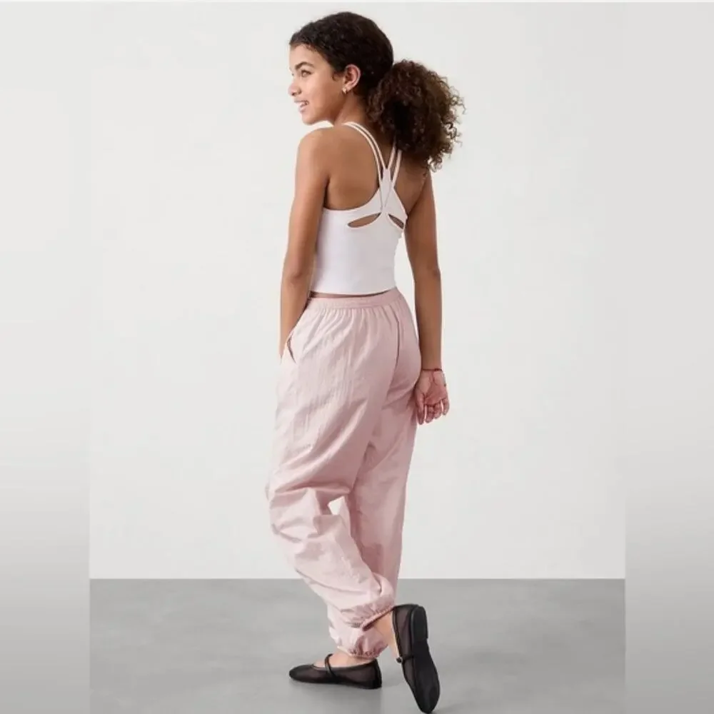 Athleta Girl Daybreak Jogger XL 14 Pink Athleisure Mesh Lined Crinkle Nylon Pant